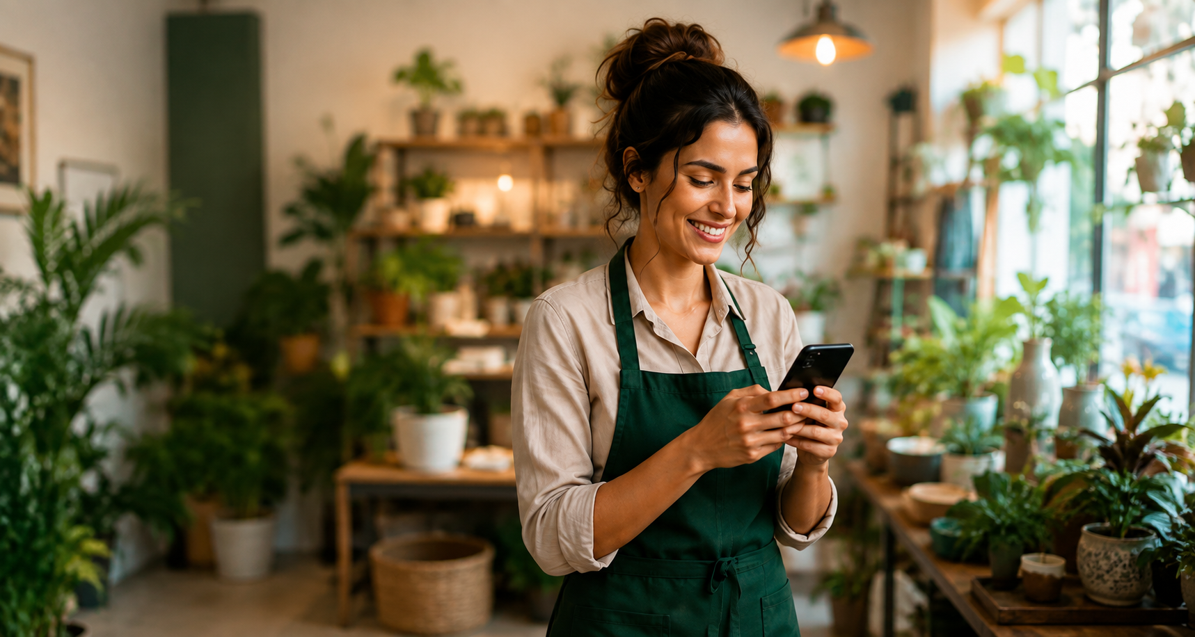 Emprendedora gestionando pedidos desde su teléfono